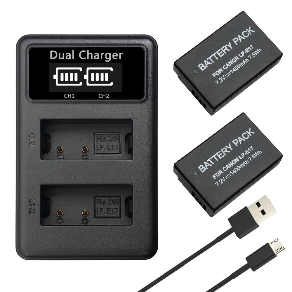 Charger and 2Battery YILIZOMANA LP-E17 LPE17 LP E17 Камера Батарея 7,2 V 1400 мА-ч для цифровой однообъективной зеркальной камеры Canon EOS M3 M5 200D 750D 760D T6i T6S 8000D поцелуй X8i - Цвет: Charger and 2Battery