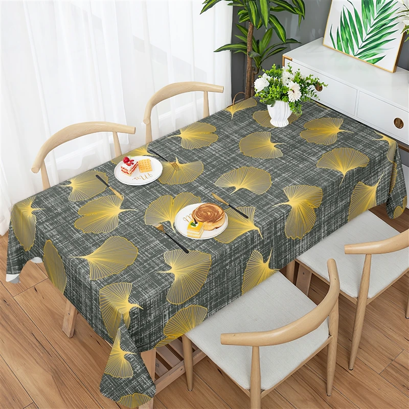 Gold Printing Kitchen Tablecloth Ginkgo Leaf Print Table Cover