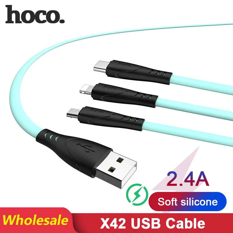 HOCO X42 28 шт./лот оптовая продажа 1 м мягкий силиконовый USB кабель для iPhone Type C Micro Samsung