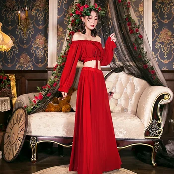 

Fitaylor 2020 Spring Autumn Women Chiffon Two Piece Set Long Sleeve Slash Neck Tops+High Waist Lotus Leaf Edge Long Skirt Suits