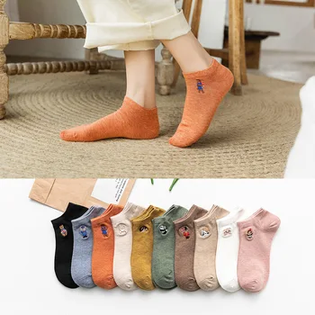 

Spring And Summer Cotton Socks Fashion Women Boat Colorful Female Socks Shallow Mouth Girls Short Two Socks Different Embroidery