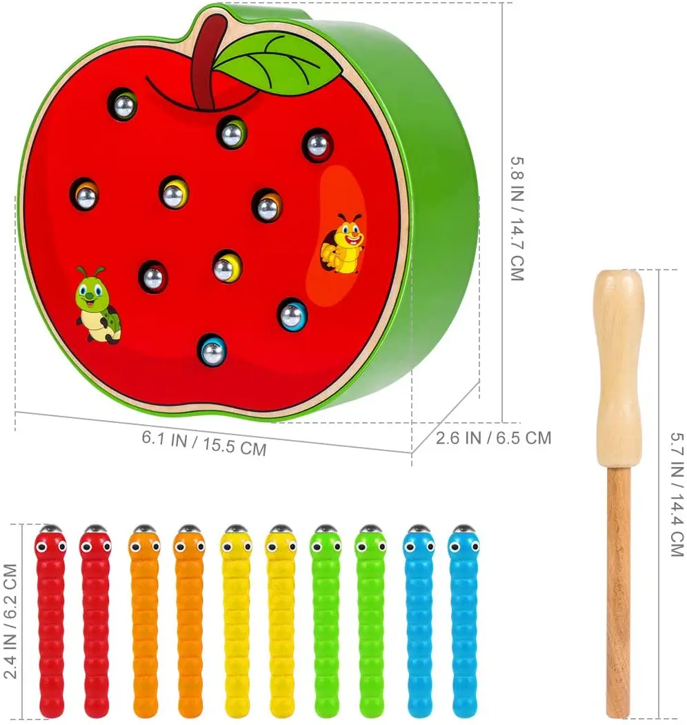 

Children Educational Montessori Early Insect Game Strawberry Toy with Magnetic Catch Bug Wooden Building Block Math Toys