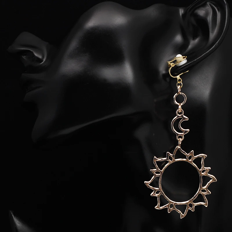 Ear Clip Earrings Stars Moon Sun No Hole Geometric Metal Hollow Line Clip Earrings non pierced Gift CE369