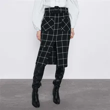 Женская юбка в клетку, с завязками, на молнии сзади, с карманами, Женская офисная одежда, Женская юбка миди для женщин, повседневные юбки, mujer