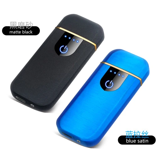 Matte Black and Blue Зарядка USB Зажигалка Смарт ветрозащитный сенсорный датчик индукции Vape перезаряжаемая электронная сигарета ультра-тонкий металл мужские подарки - Цвет: Matte Black and Blue