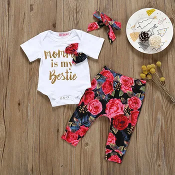 

Baby Girl Clothes Set Infant Baby Girl Sets Letter Romper+Flower Print Pants+Hairband Baby Girl Outfits Free Shipping Clothes
