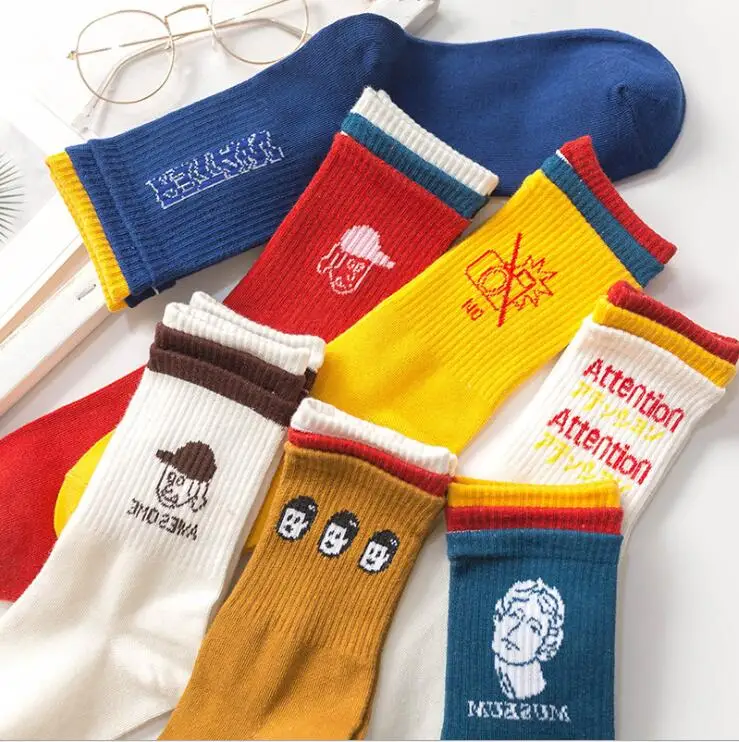 Harajuku Cartoon Women Letter Patterned Women Funny Casual Socks
