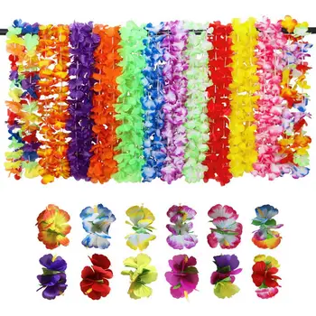 

36pcs Tropical Hawaiian Leis Garland Artificial Necklace Hawaii Flowers Leis Ruffled Wreath Party Supplies DIY Gift Decoration