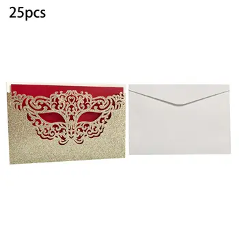 

25pcs Gold Glitter Wedding Invitation Cards Laser Cut Party Invitations with Red Kraft Card Inserts for Wedding