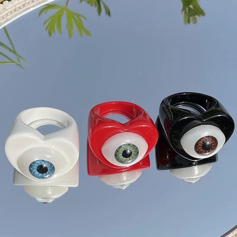 Gothic Punk Love Heart Evil Eye Resin Acrylic Rings For Women Funny Candy Color Lucky Eye Finger Ring Jewelry Gifts finger ring sparkling heart ring