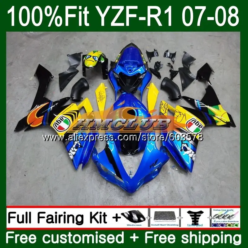Инъекций для YAMAHA YZF R 1 YZF 1000 YZF-R1 2007 2008 49CL. 102 YZF R1 07 YZF1000 YZF-1000 YZFR1 07 08 OEM Обтекатели с акулой в синем - Цвет: No. 1