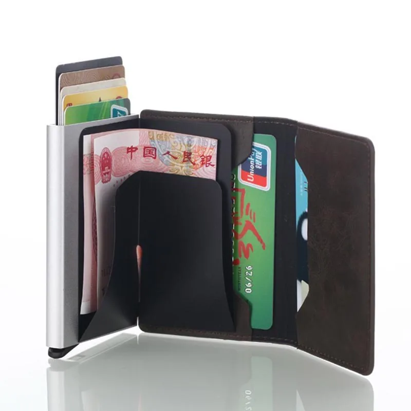 Металлическая кредитная карта, RFID держатель внешней торговли автоматический анти-дегаузинг Противоугонная искусственная кожа Crazy Horse Card id hold