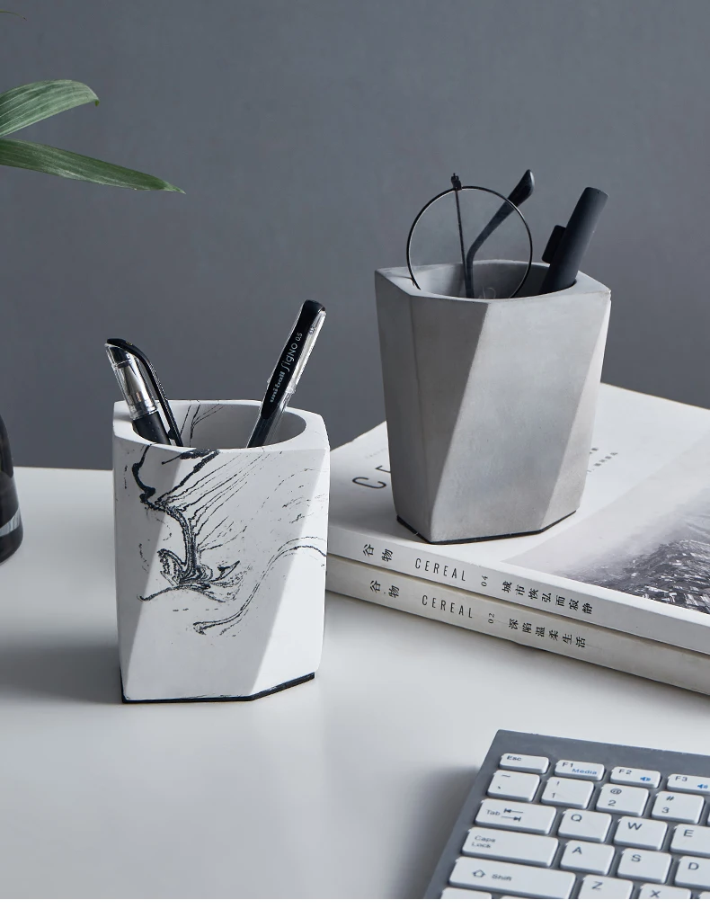 Cement Pen Holder Home Decoration Personality Office Study Room Reception Desktop Display Phone Sundries Multilayer Storage Box