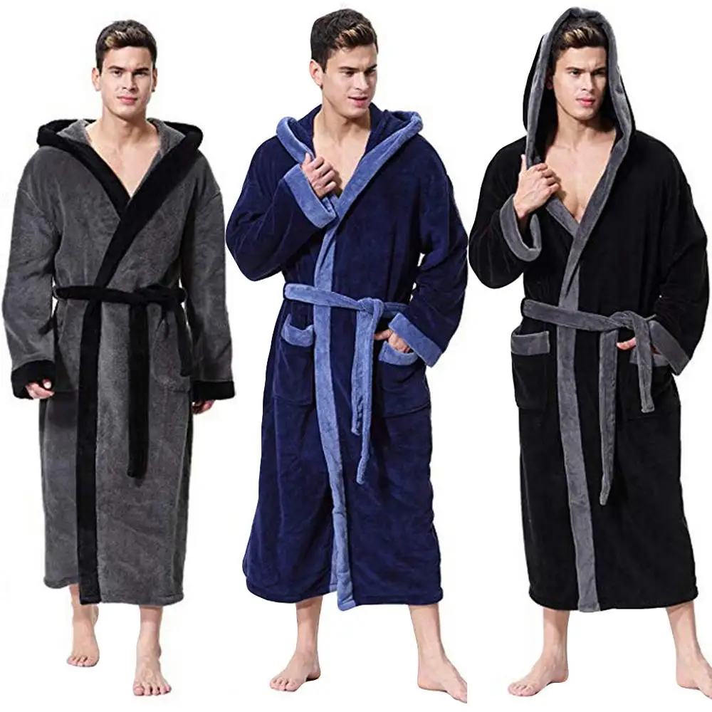 Одежда для сна, халат для мужчин, Халат с капюшоном, шаль, зимний удлиненный плюшевый халат, мужской халат, мужские пижамы#0814