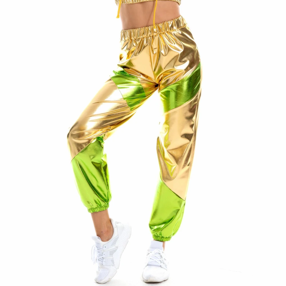 Womens Holographic Sweatpants Jogger Pants Trousers Hip-hop Dance Club Costume 