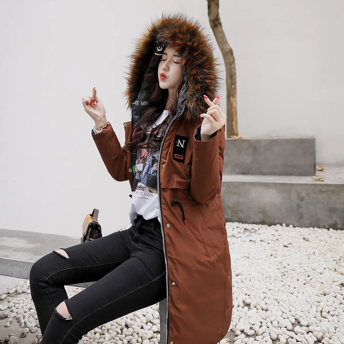 

2018 New Style Thick Cotton-padded Clothes Winter Mid-length down Jacket Cotton-padded Clothes Coat Women's Korean-style Student