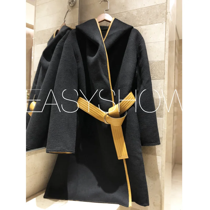 

Women's Autumn Classical Winter Simple Long Wool Overcoat Women's Nightgown Belt Garment Quality Classical Old Bouquet Overcoat