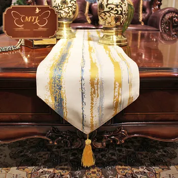 

table runner luxury striped golden linen place mat green red Tea Table TV Cabinet cover table mat Napkin cloth