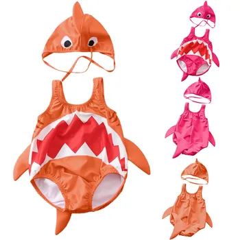 

swimwear baby Toddler Baby Boys Girls One Piece Swimsuit Cartoon Swimwear Bathing Suit+Hat baby swimwear