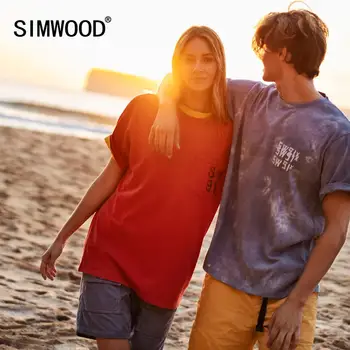 

SIMWOOD 2020 Summer new 100% cotton t-shirt men fashion 32s/2 240g high quality fabric letter print lover's clothes SJ120160