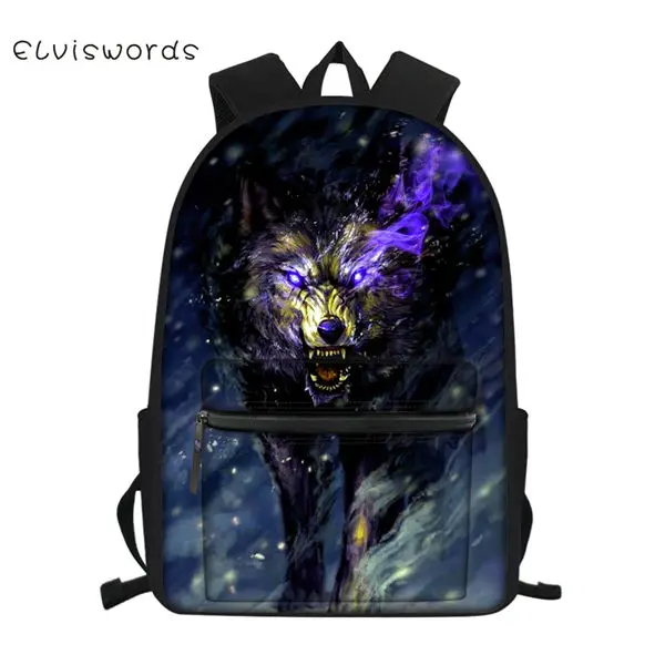 ELVISWORDS детский школьный полотняный рюкзак "Fantasy Wolf" узор школьный рюкзак с изображением милых животных модная детская одежда туристические рюкзаки - Цвет: CDWX3787Z58