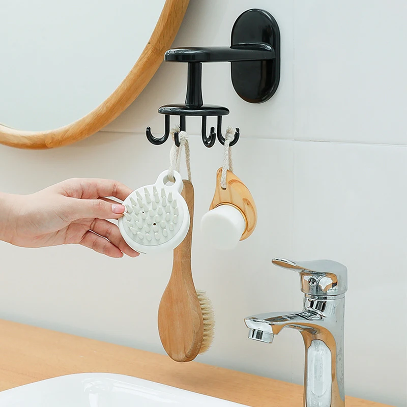 

360 Degrees Kitchen Rotated Storage Hook Spatula Spoon 8 Hooks Wall-mounted Punch-free Hanger Kitchen Gadgets Accessories