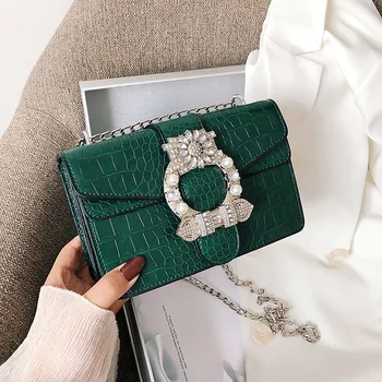 

Stone pattern Polyurethane Leather Cross Body women's bag shoulder bag women's crocodile flap bag chain strap small square bag