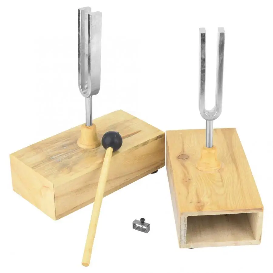 

Tuning Fork 440HZ Tuning Fork Virbration Experimental Instrument with Wood Resonator Box Knocker