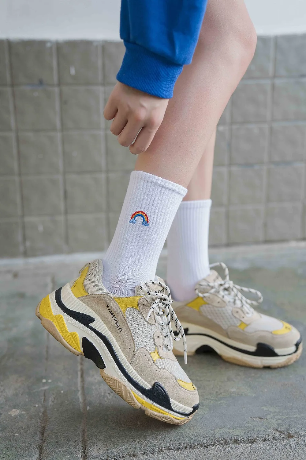 Новые модные корейские женские стильные длинные носки meia fun sun moon windmill хлопковые носки с радужным рисунком Носки с рисунком погоды