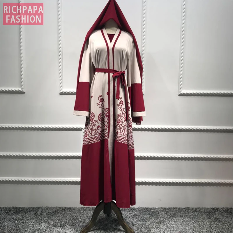 Размера плюс абайя Дубай кимоно длинный красный Макси кардиган мусульманское платье Рамадан Абая для женщин турецкая исламская одежда с хиджабами