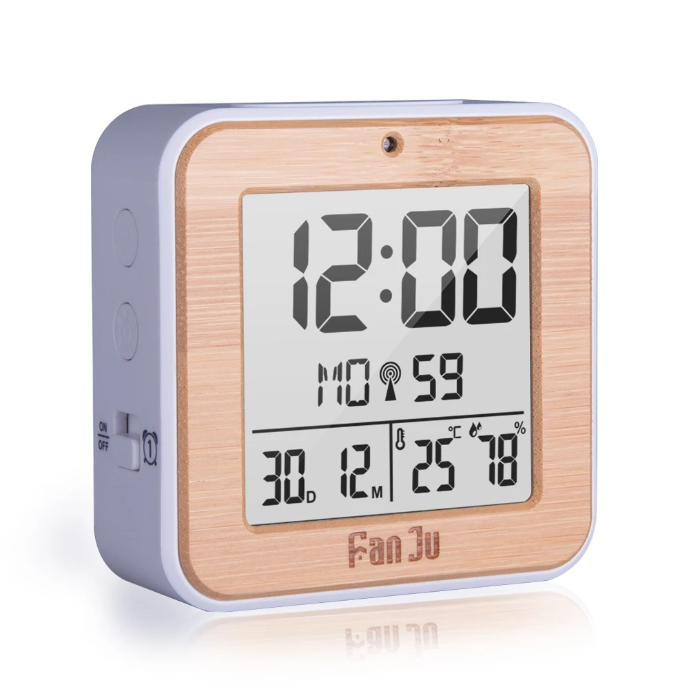 Ежедневные будильники DCF цифровой будильник с термометром гигрометр настольные часы Функция автоматическая подсветка украшения домашнего стола - Цвет: Wood