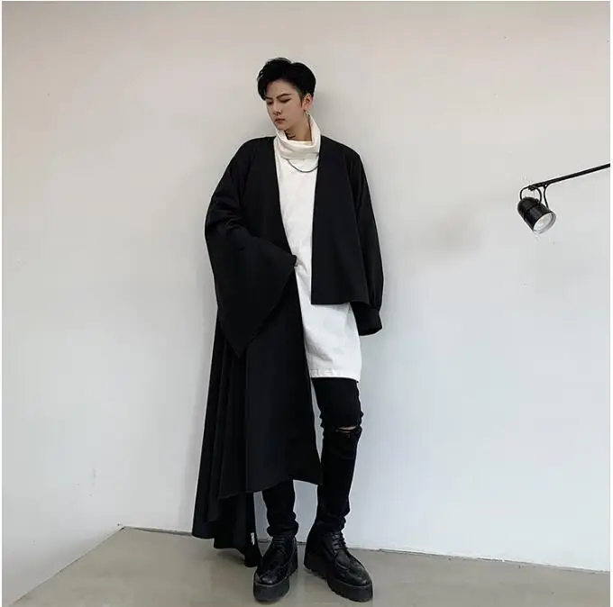 S-XL! темно-черный цвет; необычный дизайн; маленький параграф над коленом; длинное пальто; spr; мужской красивый плащ