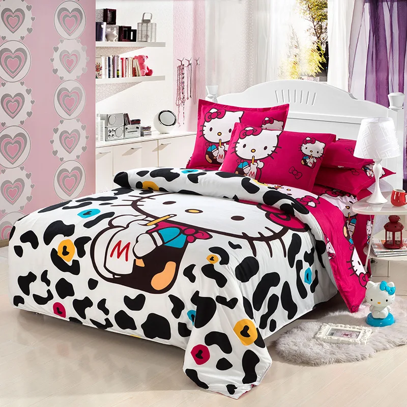 Сливовый Мультфильм Комплект постельного белья Hello Kitty Doraemon Stitch пододеяльник комплекты 3/4 шт постельное белье близнец полный queen постельное белье - Цвет: Сливовый