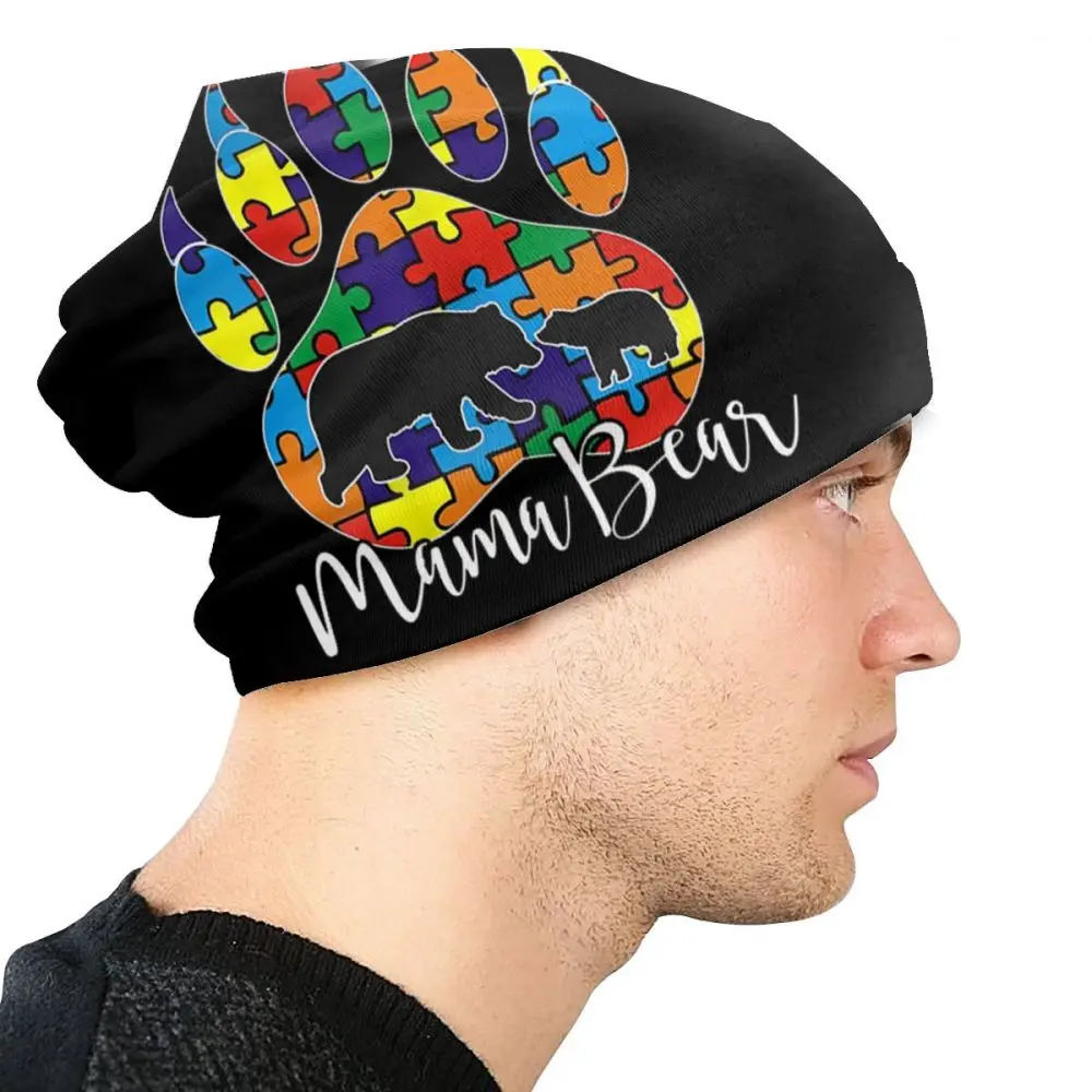 Proud Mama Bear Paw Autism, унисекс, повседневная шапка для взрослых, зимняя теплая вязаная Лыжная шапка с рукавами Skully Beanies