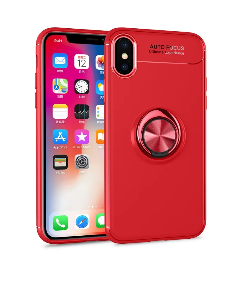 Чехол для телефона s Крышка корпуса ля iPhone x магнитное кольцо кронштейн мягкий матовый Силиконовый светильник и Тонкий Модный чехол для iPhone x Coque - Цвет: Red