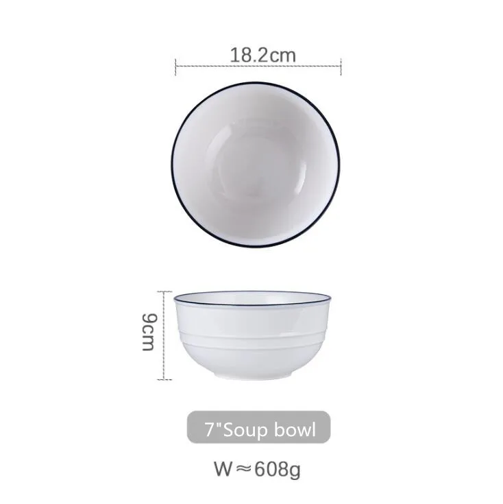 7inch Soup bowl White screw Thread Dinner Plate Ceramic Kitchen Plate Tableware Set Food Dishes Rice Salad Noodles Bowl Soup Bowl 1pc - Цвет: 7inch Soup bowl