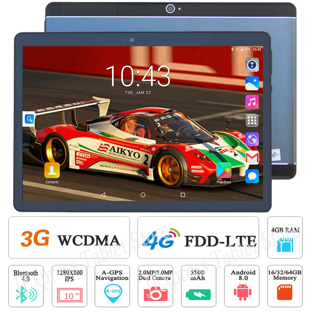 

DHL Free Google Play/Youtube 10 inch Android 8.0 Tablets 4GB RAM 64GB ROM 8 Core 3G 4G LTE Wifi A-GPS Bluetooth Kid tablet 10.1