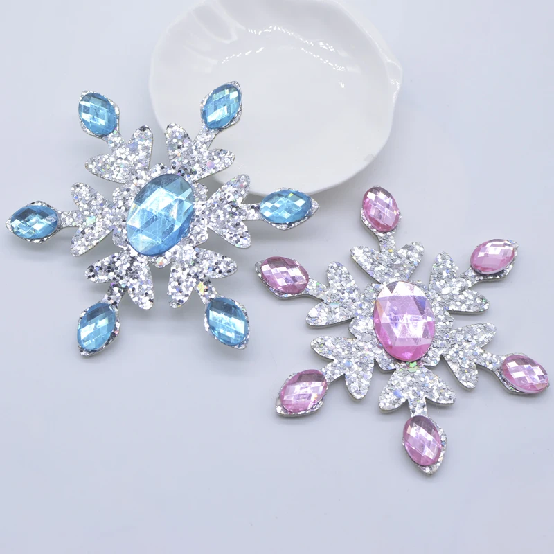 크리스탈 아플리케가 있는 패딩 글리터 가죽 눈송이, DIY 크리스마스 모자 의..