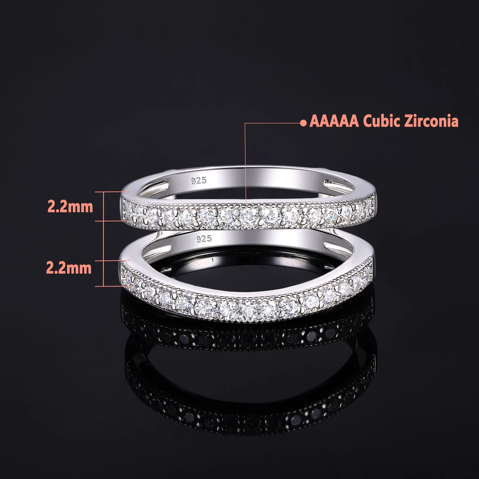 Newshe Cubic Zirconia Curved Wedding Bands for Women Ring Enhancer Guard for Engagement Rings 925 Sterling Silver Size 4-12 