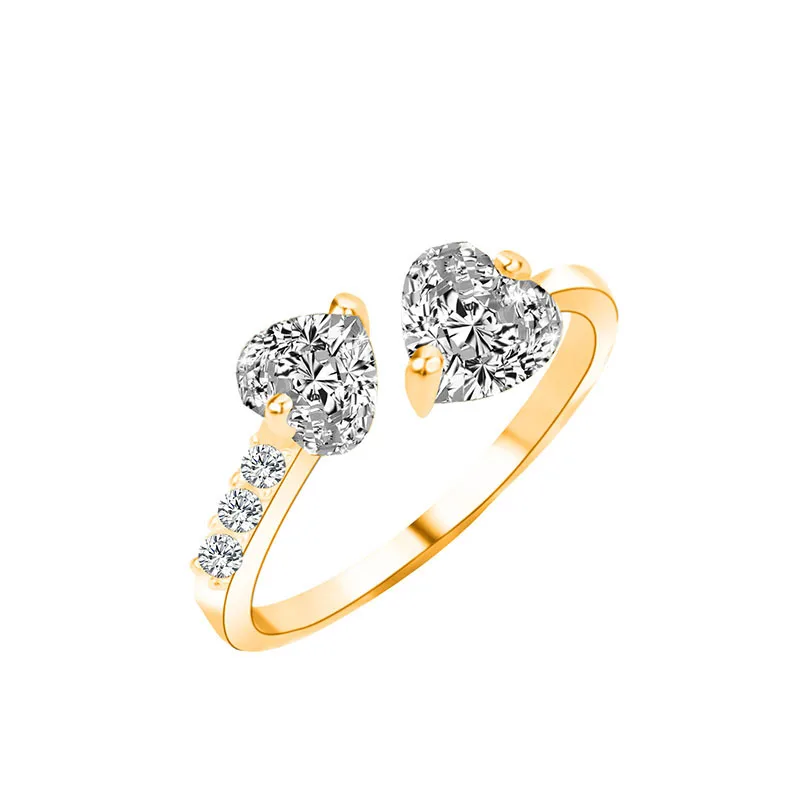 Новинка, циркониевые кольца с сердечком для женщин, регулируемое Золотое Серебряное кольцо для помолвки, свадьбы, Открытое кольцо, ювелирные изделия для невесты