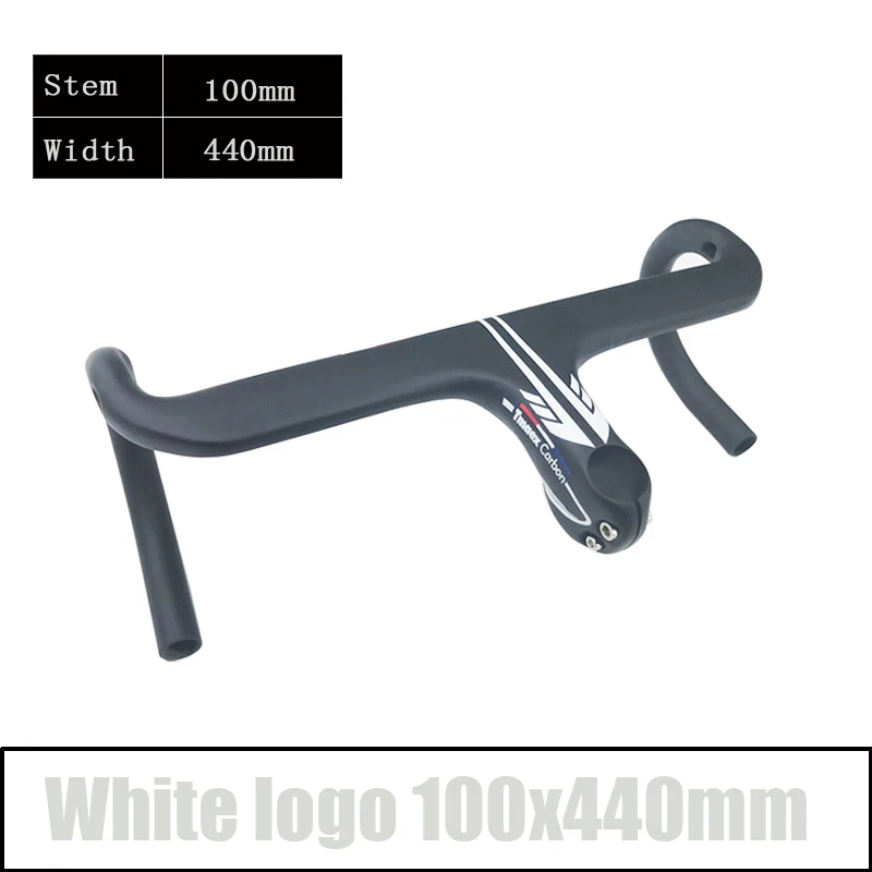 White 100x440mm TMAEX T800 углеродный Руль 28,6 мм Интегрированный руль для шоссейного велосипеда матовый черный и стволовые части велосипеда - Цвет: White 100x440mm