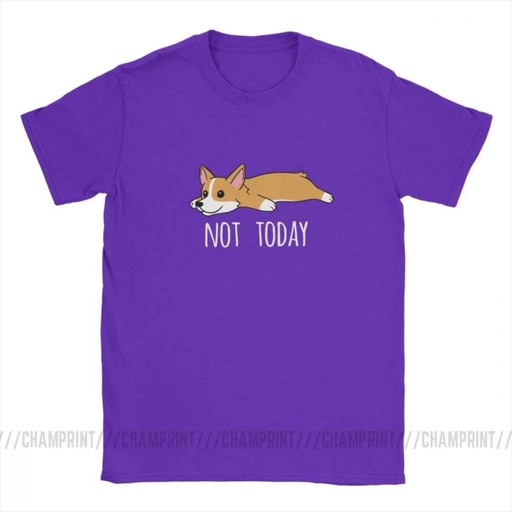 Мужские Забавные футболки с принтом "Not Today Corgi Dog", новинка, круглый вырез, короткий рукав, одежда из чистого хлопка, футболки с принтом размера плюс - Цвет: Фиолетовый