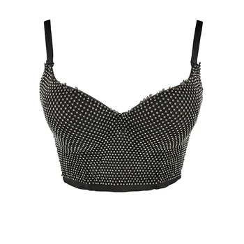 

sexy summer glitter multicolor Rhinestones fishnet bustier korean sleeveless crop top women party club reflective tank tops