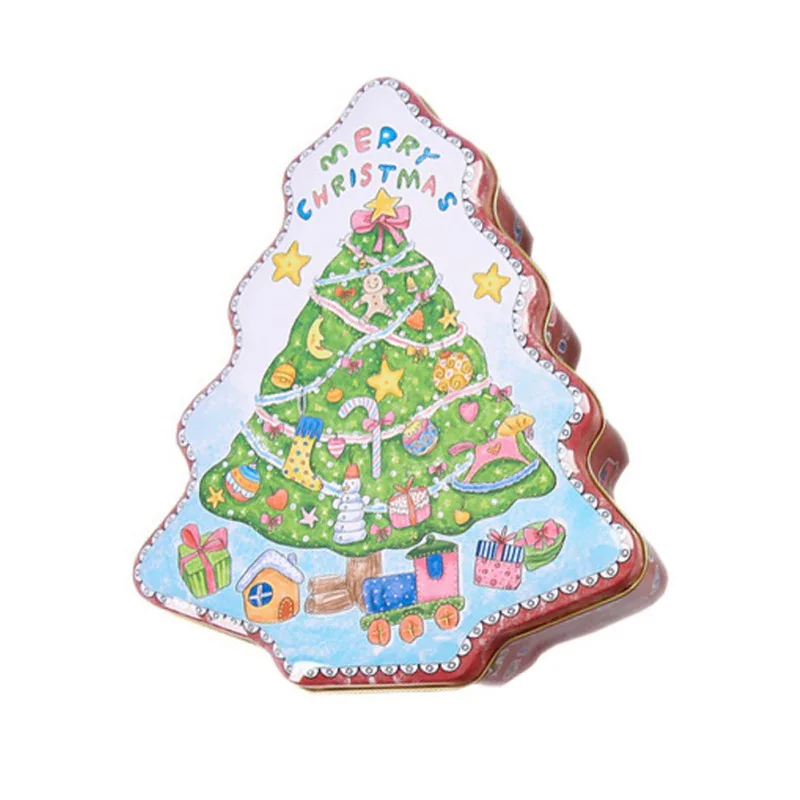 A NewChristmas дерево в форме ящик для хранения металлическая жестяная пластина коробка Рождество Санта Клаус Снеговик печатных закупориваемая банка упаковочные коробки - Цвет: A