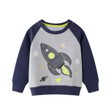 Повседневная детская одежда для маленьких мальчиков и девочек; свитер с круглым вырезом и длинными рукавами; пуловер с принтом ракеты; верхняя одежда
