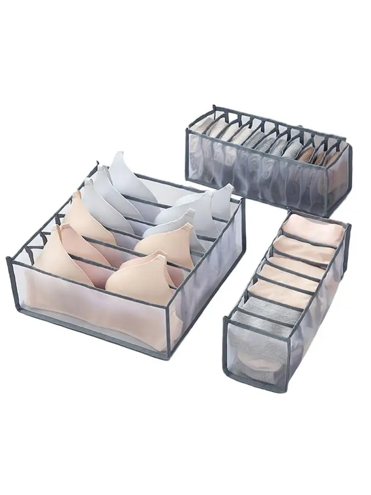 

3-piece Underwear Storage Box Bra Drawer Type Compartment Children's Wardrobe Finishing Grid Household Nylon Box