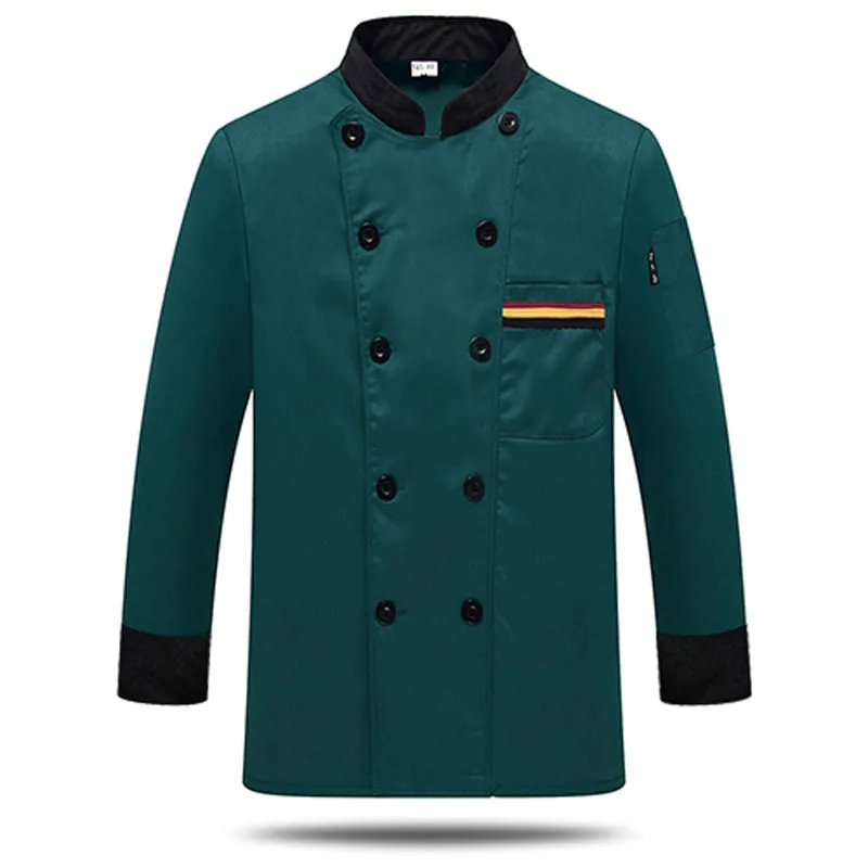 На заказ, мужская униформа шеф-повара, рубашка, печать логотипа, высокое качество,, мясник, хлебобулочная, еда, обслуживание, верхняя одежда - Цвет: Green full sleeve