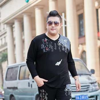 

8XL 7X New Fashion Men's V-neck Color Matching Long Sleeve Cotton Fitness Large Size High Elasticity Pullover T-Shirt Undershirt