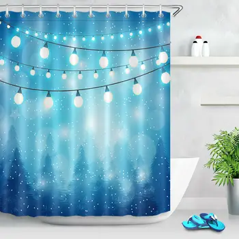 

Fabric Shower Curtain Set Forest Fantasy Blue Xmas Decor Bathroom Decor Hooks