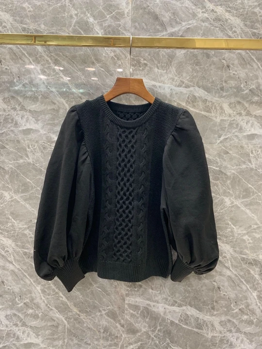 

2019 Early autumn new women's round collar sleeve stitching knitted loose 100-tie knitted sweater 814